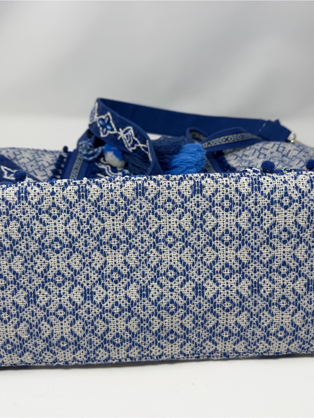 Boho America and Beyond Embroidered Blue Tote Bag with Tassel and Insert - Picture 8 of 16